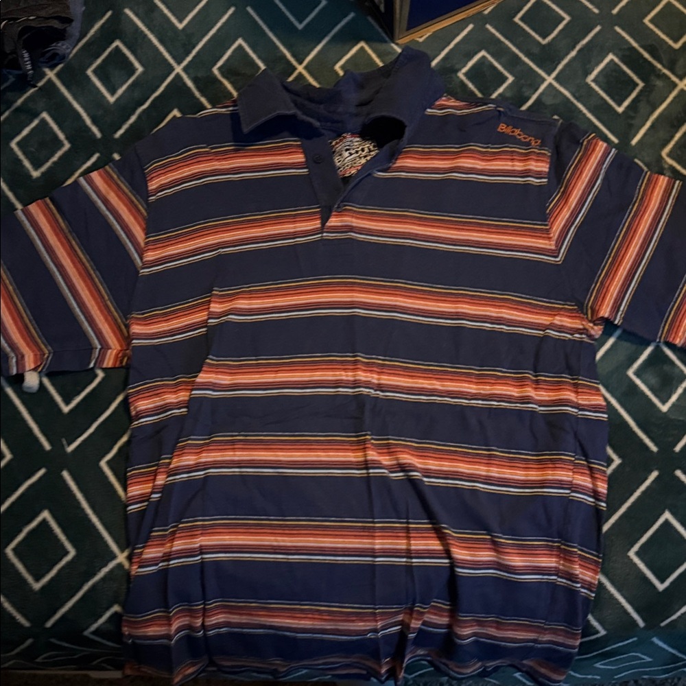 Billabong Men's Polo Shirt - Blue and Red Stripes